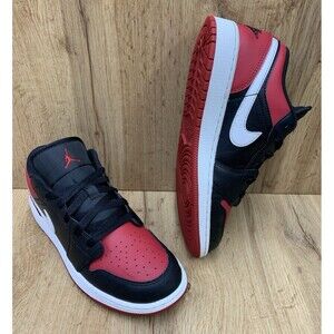 Nike Air Jordan 1 Low GS Bred Toe Black Red White Youth 6.5Y 553560-066
